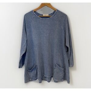 Jess & Jane Womens Tunic Top 1X Blue 3/4 Sleeve Pockets Casual M12-000